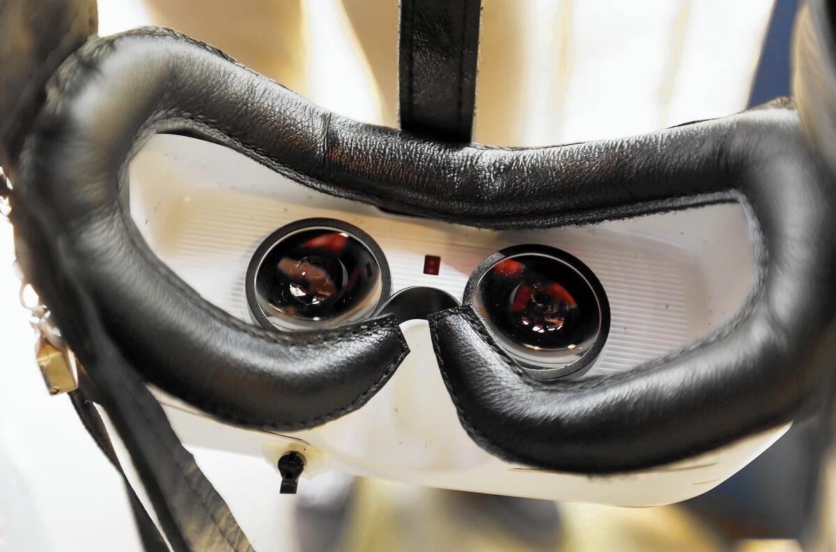 Inside the VR headset worn by riders of the New Revolution VR roller coaster at Magic Mountain on March 25, 2016. Passengers wear the virtual reality headset as they ride what is the first steel looping roller coaster built in 1976.