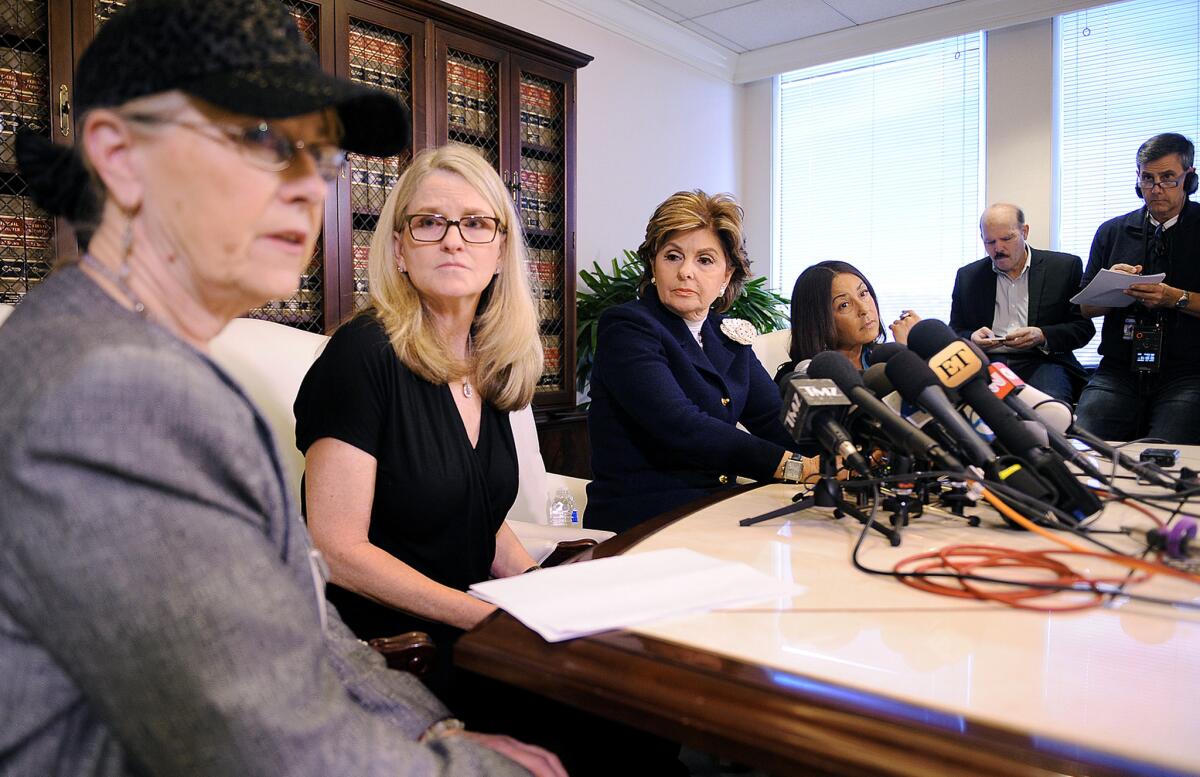 Lynn Neal accuses Bill Cosby of sexual assault at a Jan. 7 news conference with Linda Kirkpatrick, attorney Gloria Allred and Kacey (declined to give last name) at Allred's office in Los Angeles.