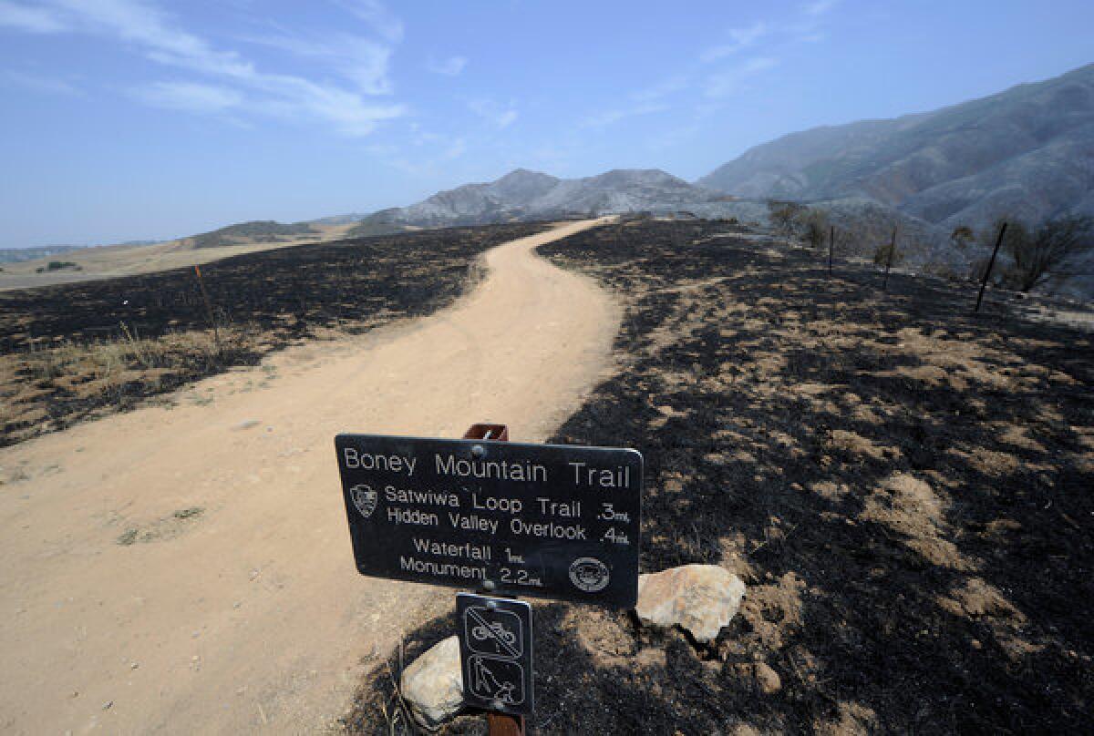 The Boney Mountain trail and other trails in the nearly 14,000-acre Point Mugu State Park were scorched by the Springs fire.