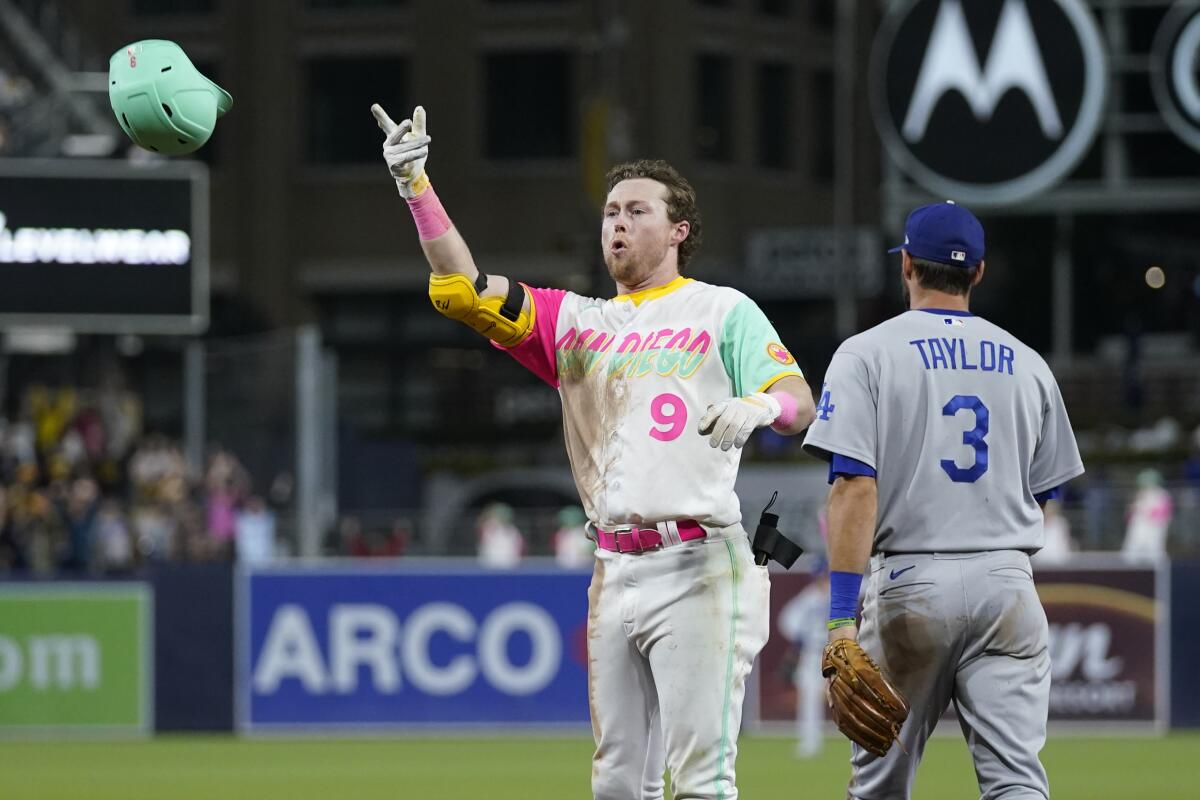 San Diego's Jake Cronenworth celebrates after hitting a walk-off single.