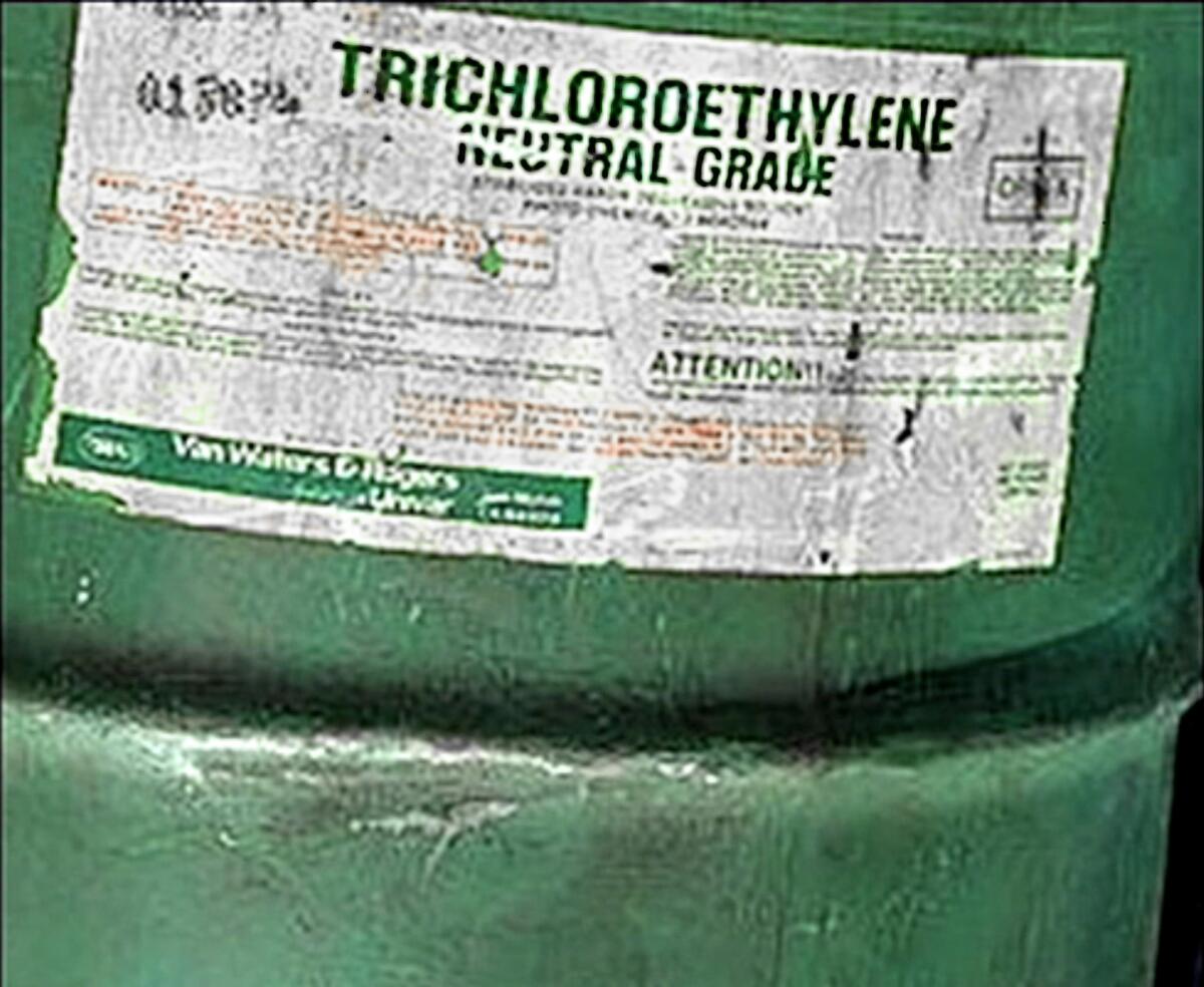 An empty 55-gallon drum of Trichloroethylene on the El Toro Marine Base in 1982.