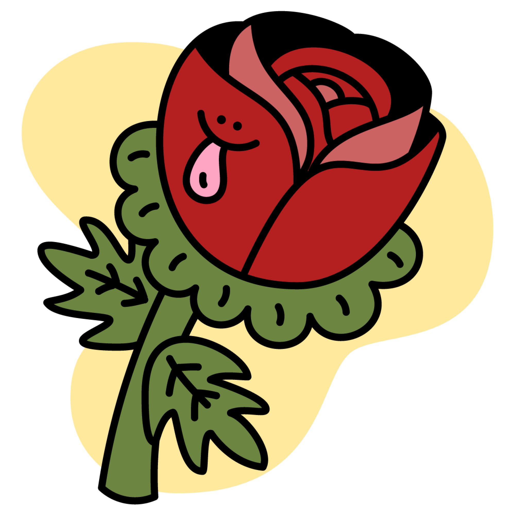 Illustration of a rose with a smiley face on it