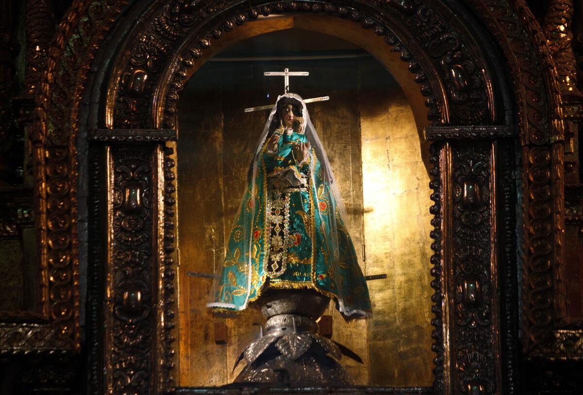 A statue at the Basilica of Our Lady of Copacabana in Bolivia. Thieves stole the jewels, worth an estimated $1 million, from her crown.