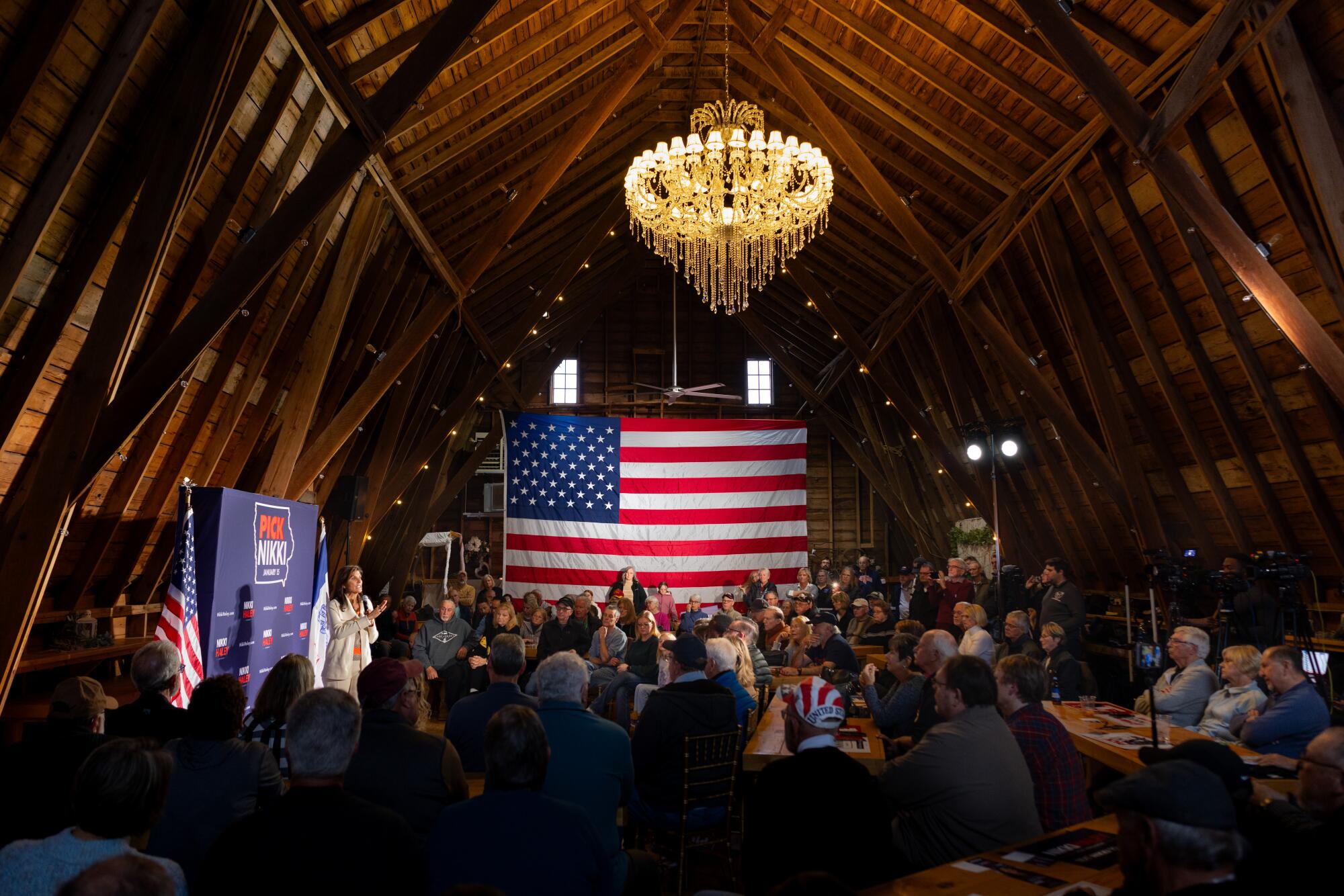Nikki Haley campaigns in a converted barn