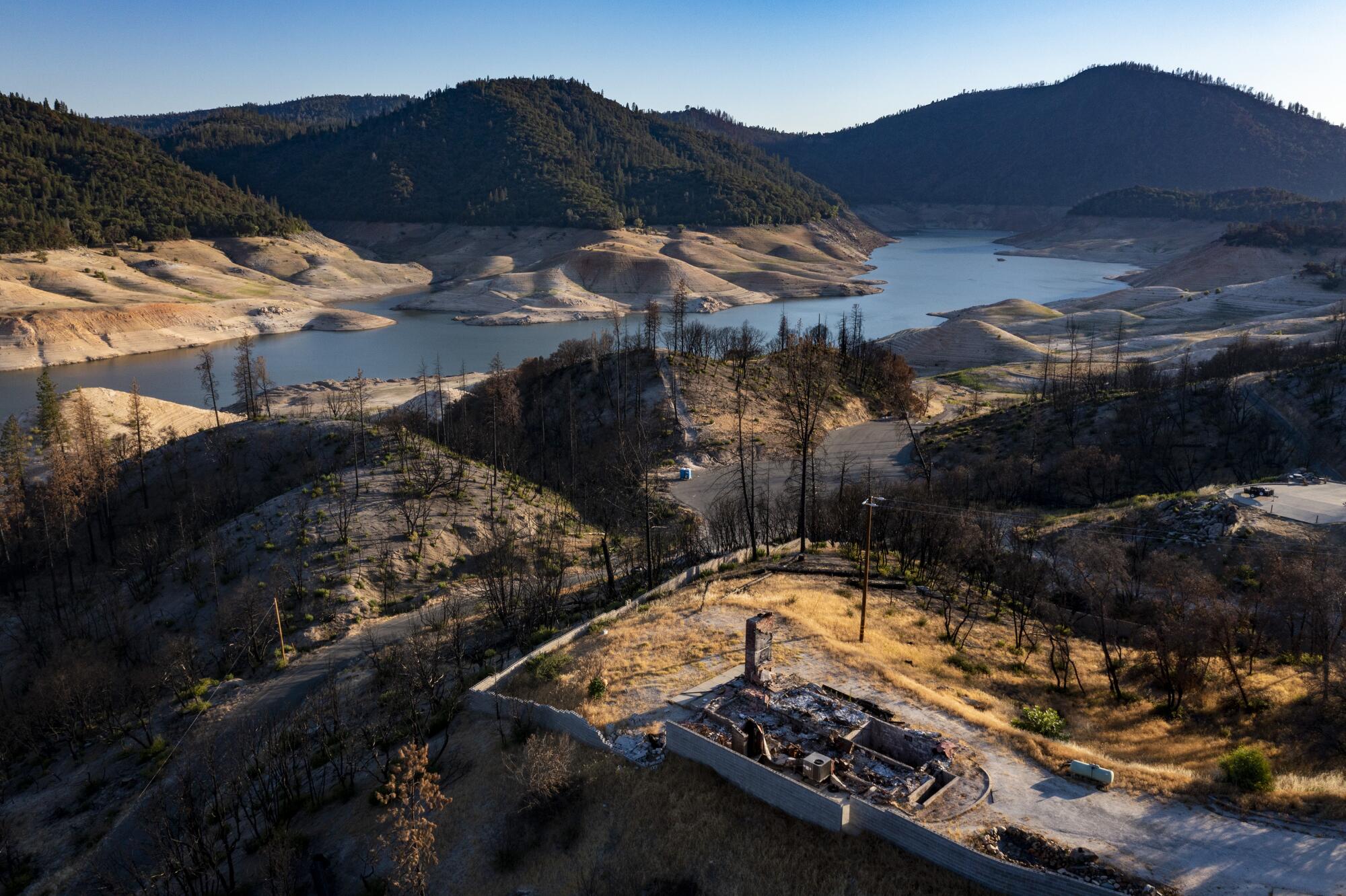 A view over a home burned in the North Complex fire in 2020.