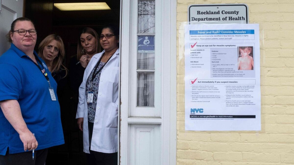 Nurses wait for patients at a Rockland County Health Department clinic in Haverstraw, N.Y.
