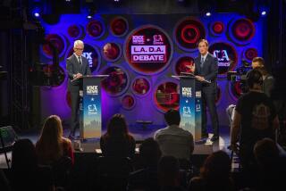 Los Angeles, CA - October 08: Nathan Hochman speaks at the KNX News 97.1 FM and The Los Angeles Times District Attorney debate between incumbent George Gascon and challenger Nathan Hochman on Tuesday, Oct. 8, 2024 in Los Angeles, CA. (Jason Armond / Los Angeles Times)