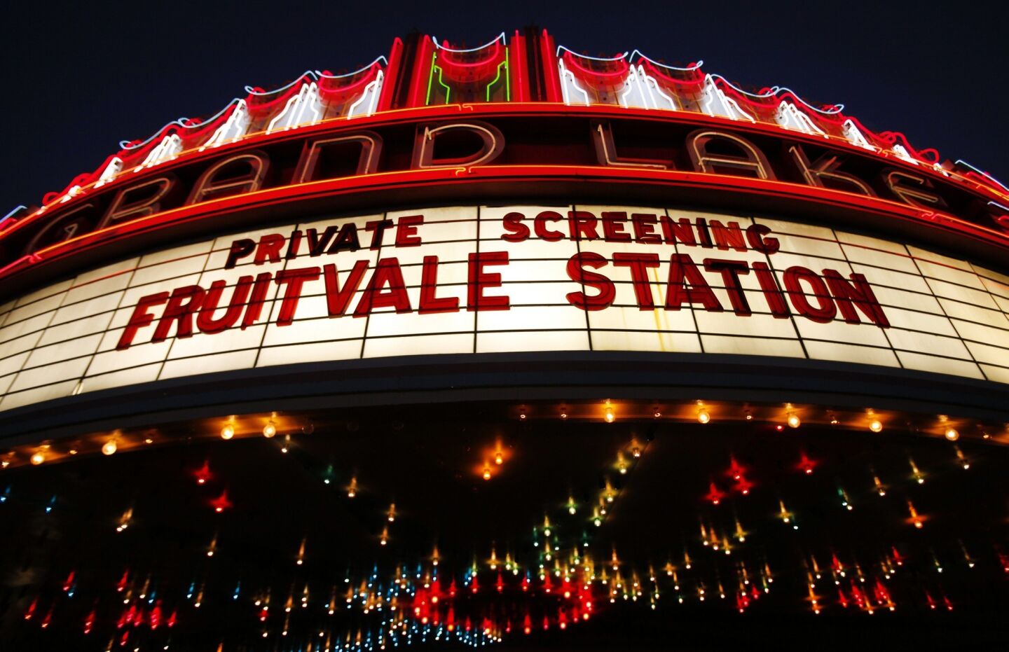 The marquee of the Grand Lake Theatre in Oakland announces the premiere of "Fruitvale Station" on June 20, 2013.