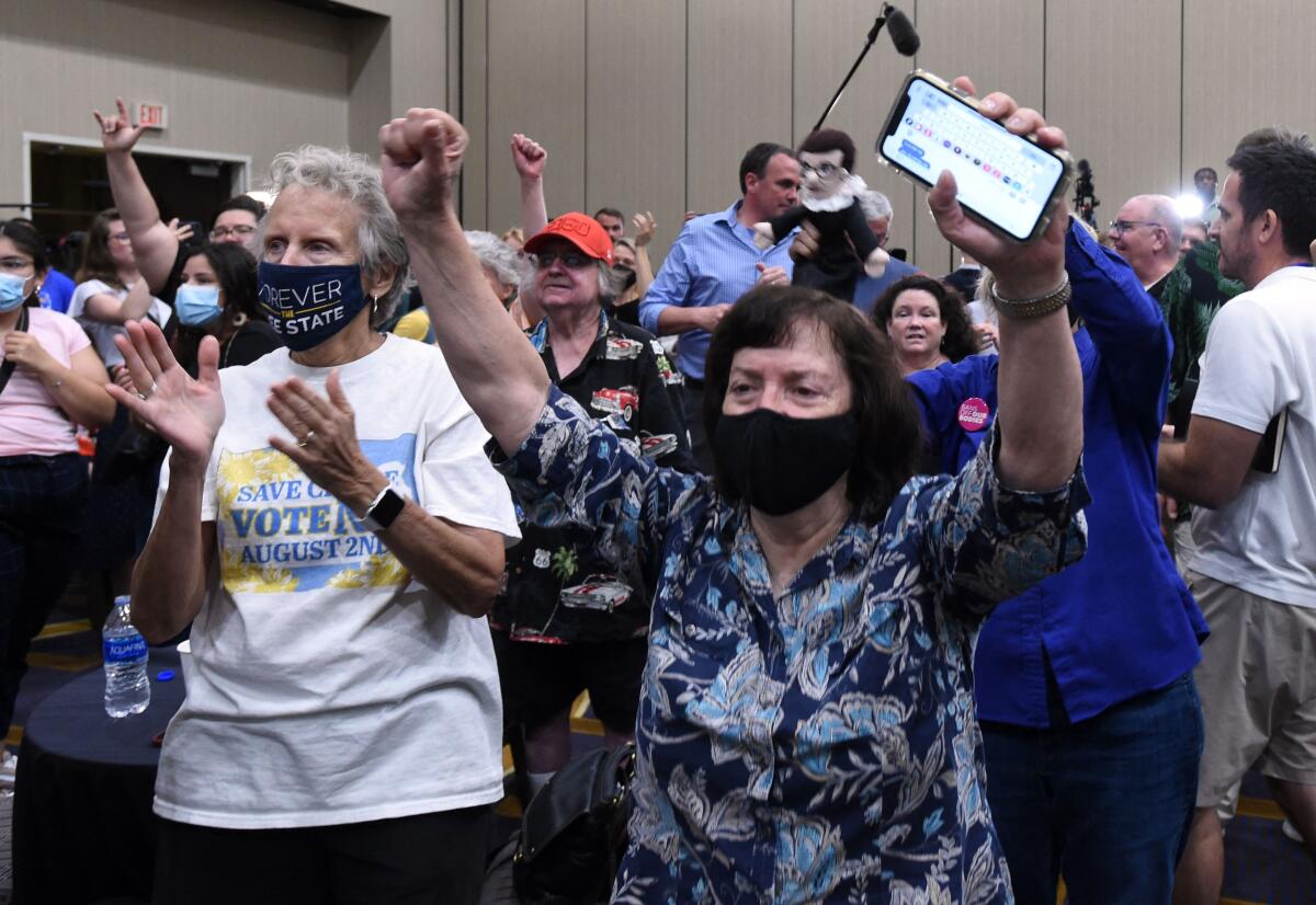 Abortion rights supporters cheering in Kansas