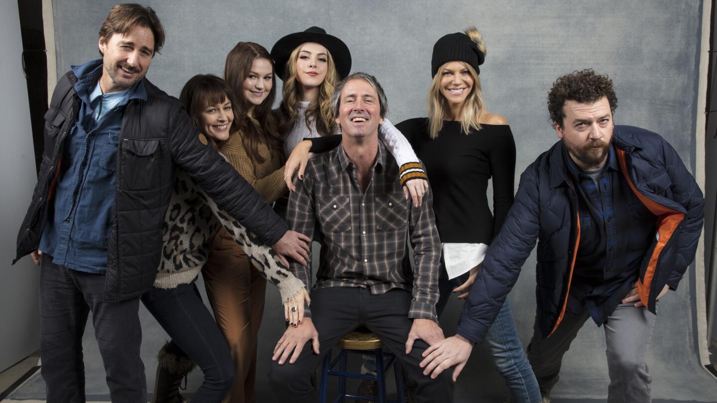 From left, actors Luke Wilson, Rosemarie DeWitt, Lolli Sorenson, Elizabeth Gilles, director Jonathan Watson, amd actprs Kaitlin Olson and Danny McBride, from the film, "Arizona," photographed in the L.A. Times Studio during the Sundance Film Festival in Park City, Utah, Jan. 20, 2018.