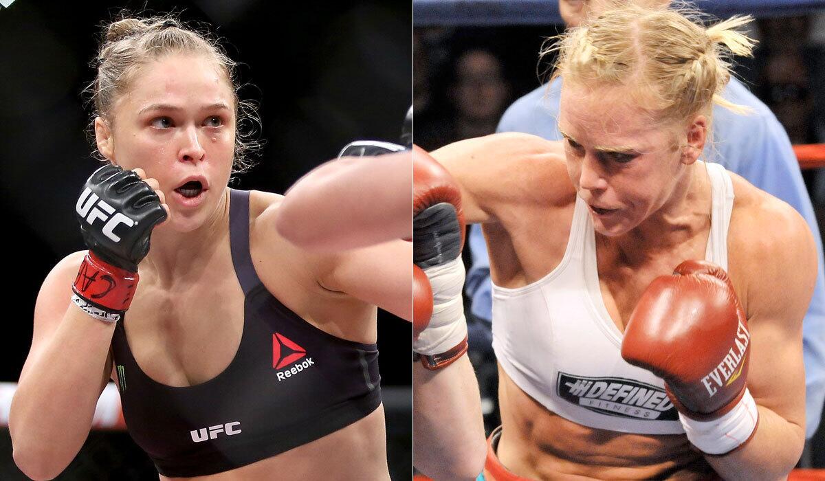 Ronda Rousey, left, will face Holly Holm on Jan. 2 at MGM Grand in Las Vegas.