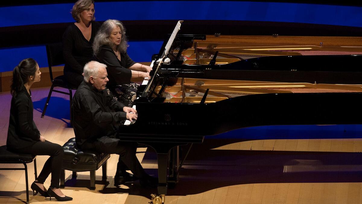 Martha Argerich and Stephen Kovacevich in a dual piano recital at Walt Disney Concert Hall on Saturday night.