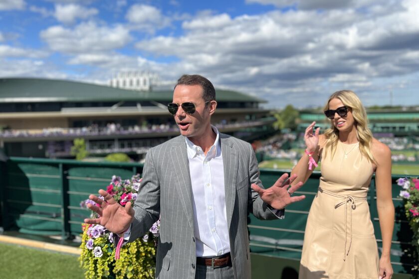Brandon Staley and his wife, Amy, visit Wimbledon on July 2, 2022.