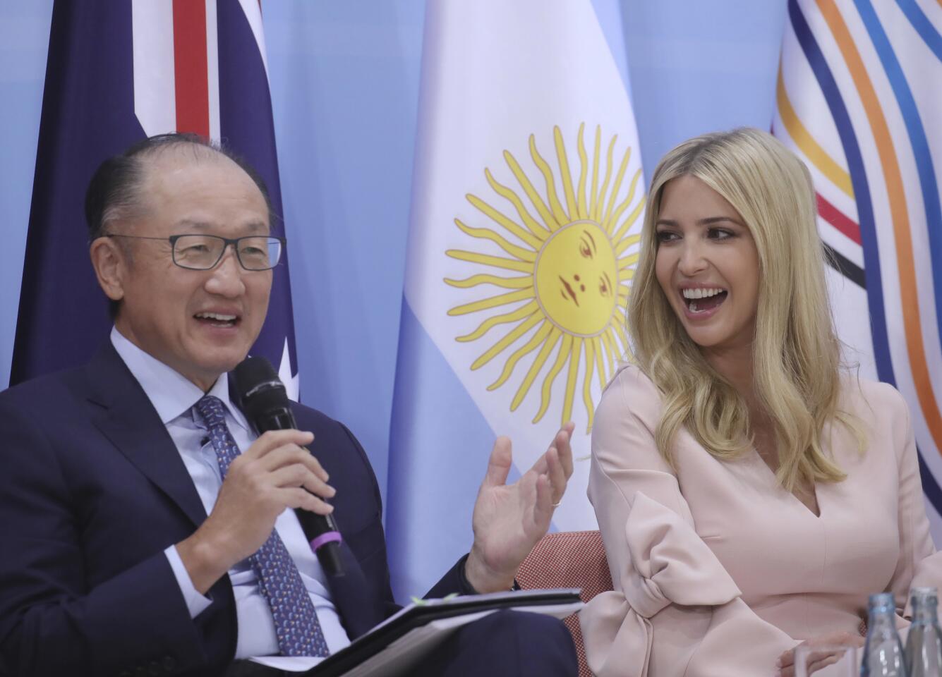 World Bank president Jim Yong Kim and Ivanka Trump, daughter of U.S. President Donald Trump attend the Women's Entrepreneur Finance Initiative launch event held in conjunction with the G-20 summit in Hamburg, Germany, on July 8, 2017.