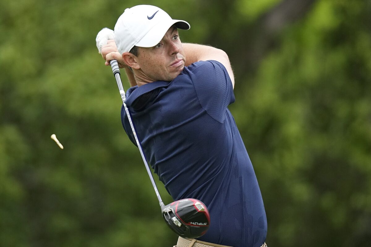 Rory McIlroy, of Northern Ireland, hits his tee shot on the second hole during the first round of the Dell Technologies Match Play Championship golf tournament in Austin, Texas, Wednesday, March 22, 2023. (AP Photo/Eric Gay)
