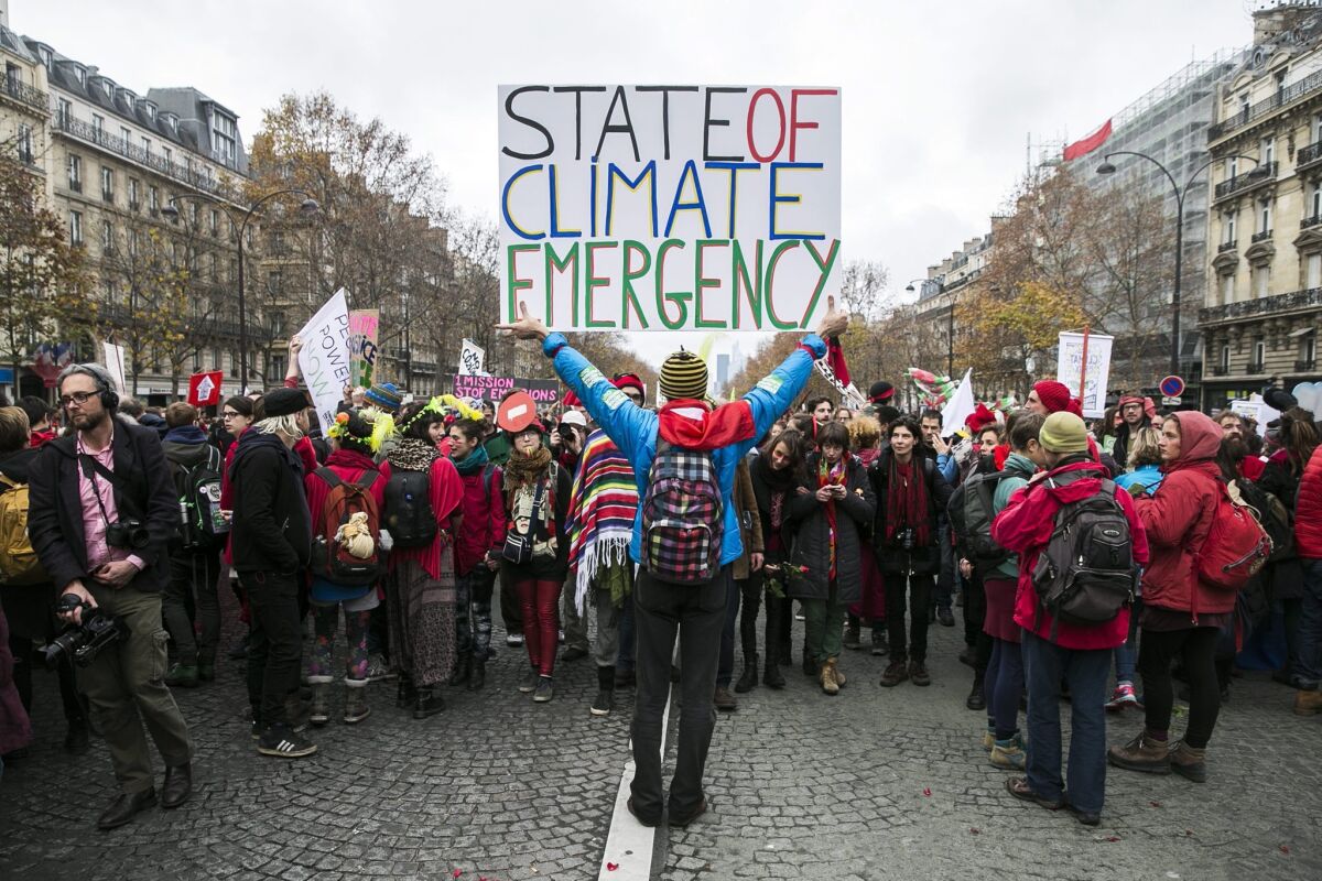 A climate change protest in Paris in 2016.