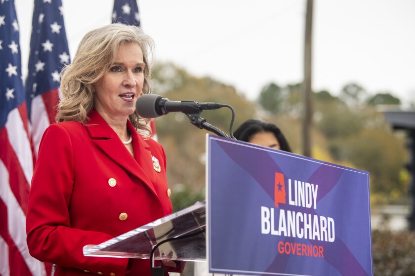 Lindy Blanchard announces her campaign for governor of Alabama in Wetumpka, Ala., on Tuesday, Dec. 7, 2021. (Jake Crandall/The Montgomery Advertiser via AP)