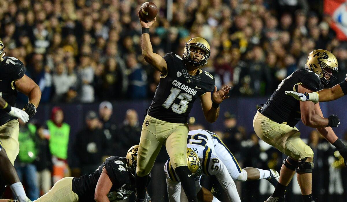 Colorado quarterback Sefo Liufau passes against UCLA during a game on Nov. 3.