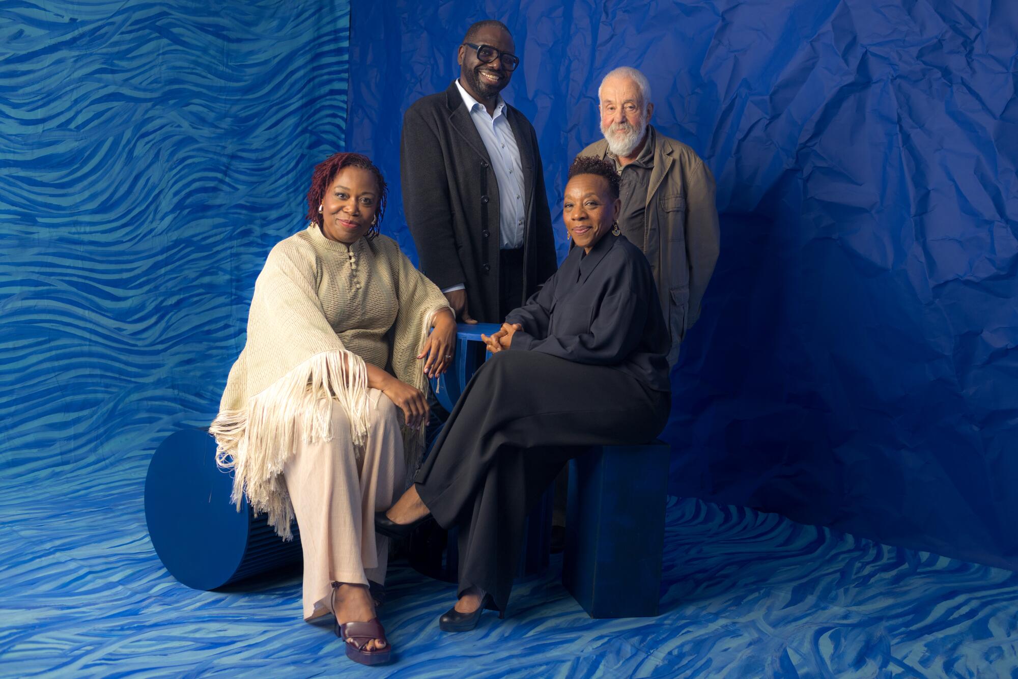 Michele Austin, David Webber, Mike Leigh and Marianne Jean-Baptiste from the film "Hard truths," 