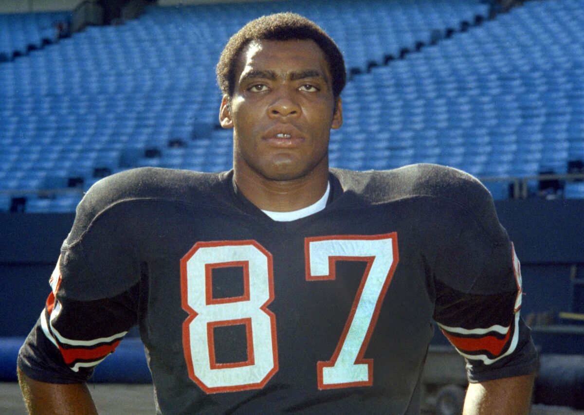 FILE - Atlanta Falcons defensive end Claude Humphrey poses in August 1970. Humphrey, a Pro Football Hall of Famer Claude and one of the NFL's most fearsome pass rushers during the 1970s with the Falcons, died unexpectedly in Atlanta on Friday night, Dec. 3, 2021, according to the Hall of Fame, which was informed of his death by his daughter. He was 77. (AP Photo/File)