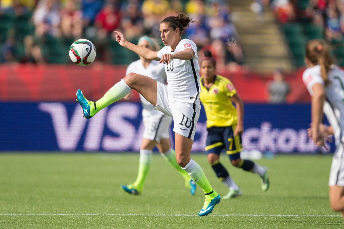 U.S. midfielder Carli Lloyd controls the ball against Colombia.