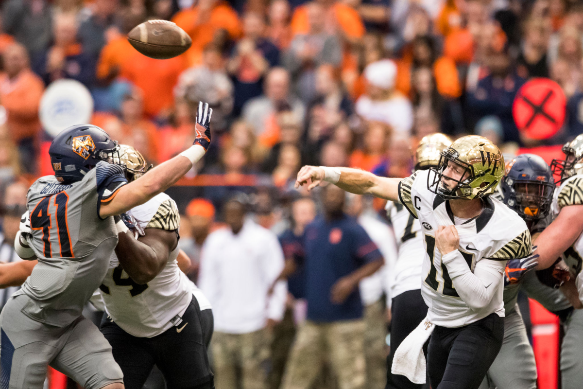 Wake Forest quarterback John Wolford passes during a game against Syracuse on Nov. 11, 2017.