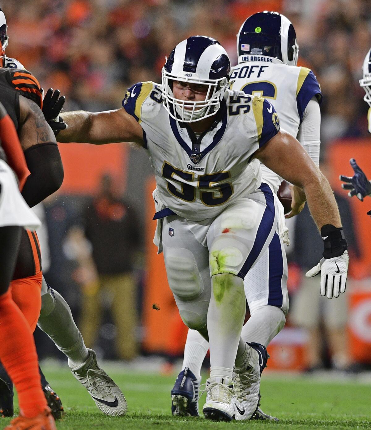 Rams center Brian Allen blocks on a play