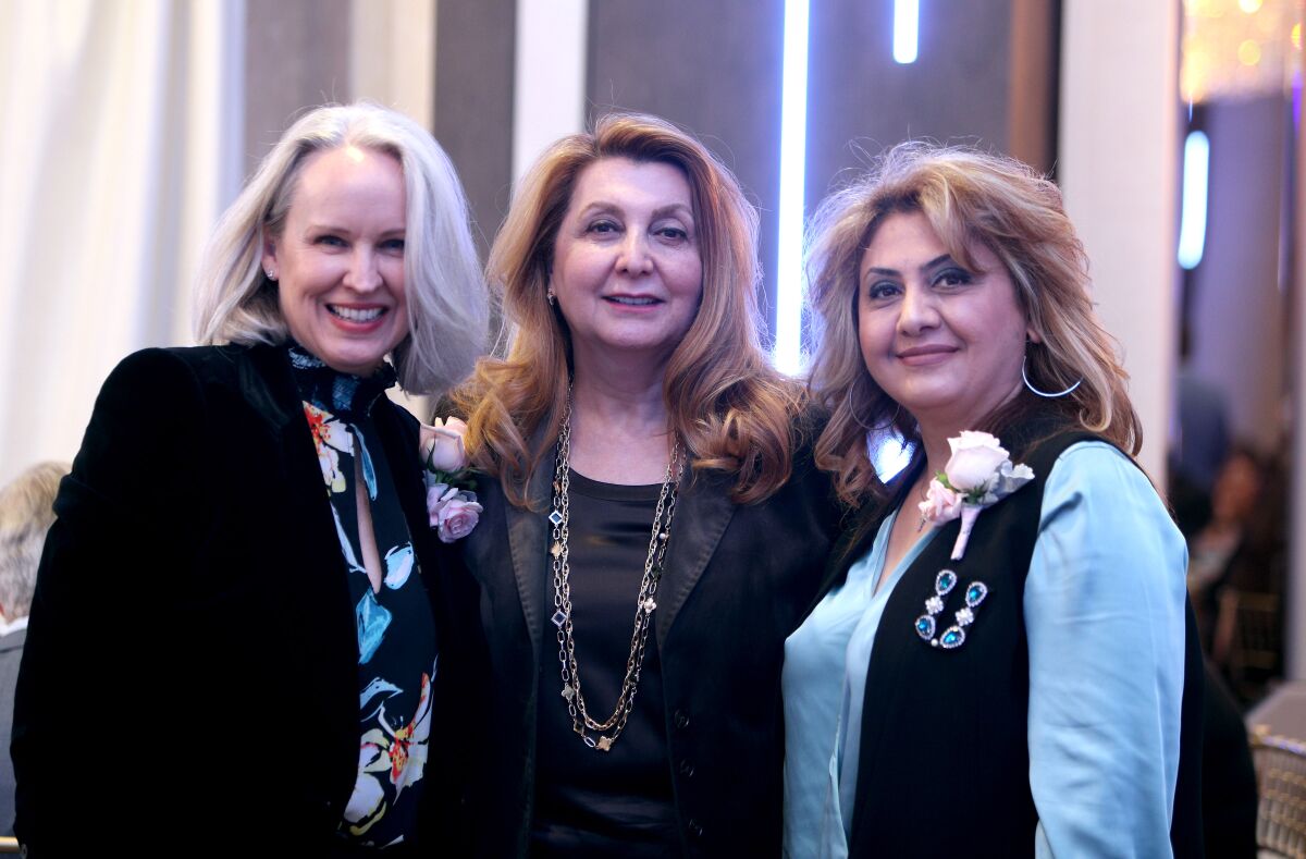 Armenian Genocide Education Awards Luncheon, awards recipients Jennifer Davis, left from Clark Magnet High School, Glendale Unified Supt. Dr. Vivian Ekchian and R.D. White Elementary teacher Saakanoush Markarian. Jennifer Davis won the Armenian Genocide Education Award and Markarian won the Zaruhy "Sara" Chitjian Armenian Heritage Award.