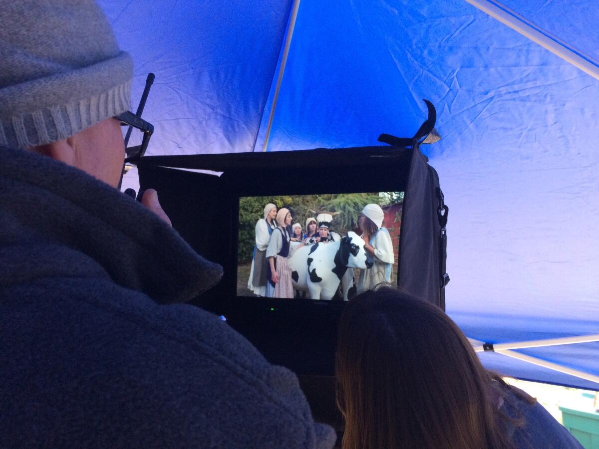 Director Charles Otte oversees a scene from "Vireo" in a production tent in Shadow Hills.