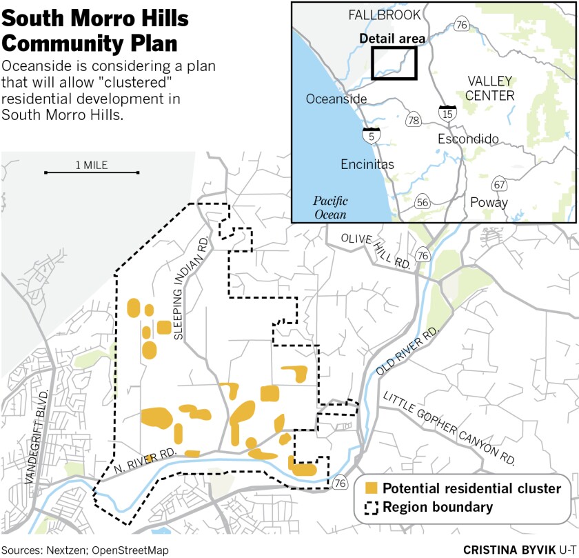 Map of boundary and potential residential clusters for South Morro Hills community plan.