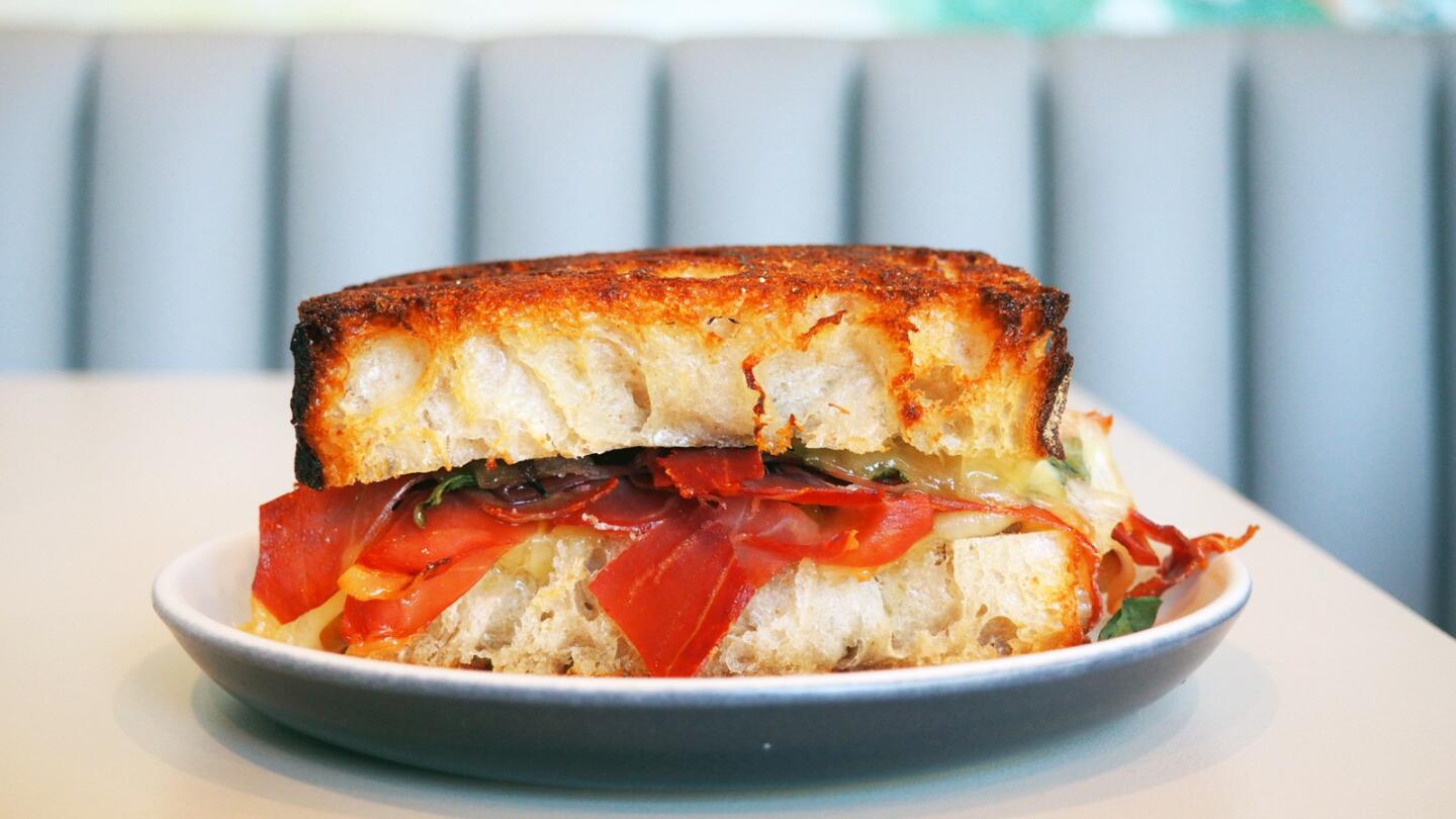 Speck and Comte grilled cheese with brioche, Nepitella and mostarda from Winsome at the Elysian in Echo Park.