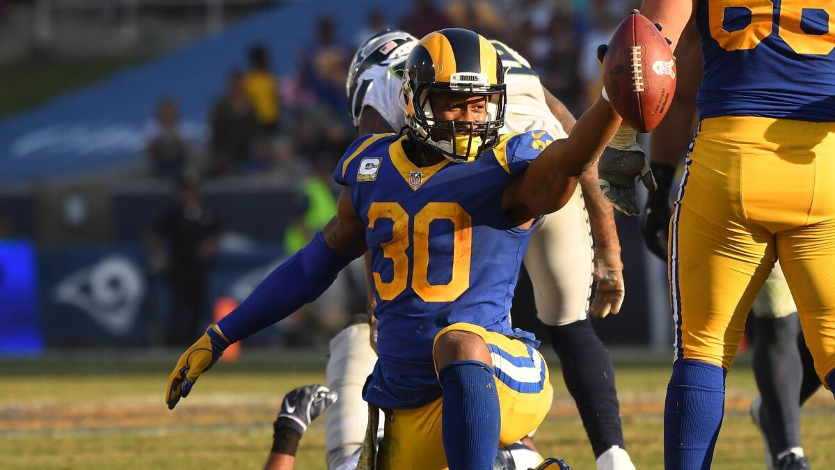 The Rams' Todd Gurley has rushed for 1,203 yards and scored a league-best 19 touchdowns.