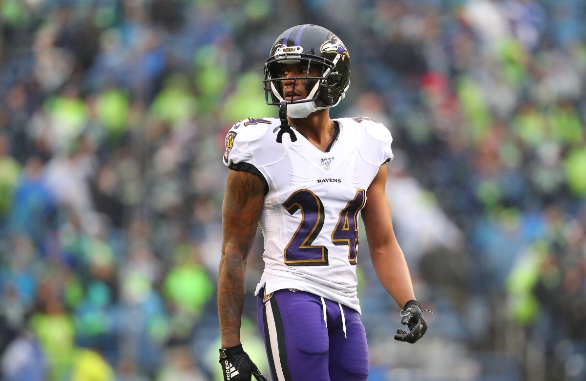 Ravens cornerback Marcus Peters, who was traded to Baltimore by the Rams on Oct. 15, is set to become a free agent in the offseason.