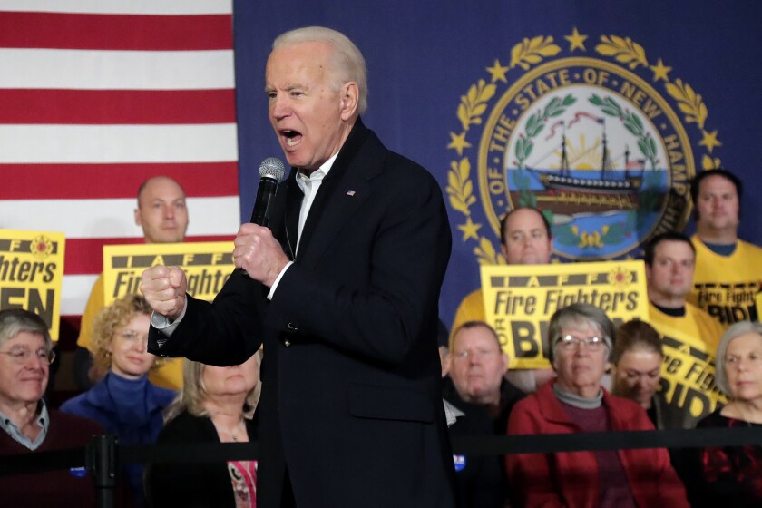 Former Vice President Joe Biden speaks Feb. 5 at a campaign event in Somersworth, N.H.