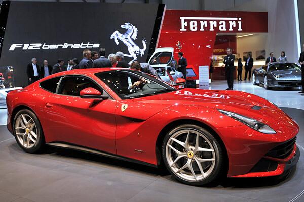 One of the key highlights of the Geneva show is Ferrari's latest supercar, the F12berlinetta. (Subtitle: Somewhere in Maranello, a spacebar is broken). This successor to the 599 sets its horsepower sights squarely on the Lamborghini Aventador's 700, and this F12 makes 730 horsepower with twelve cylinders and 6.3-liters. Like its predecessor, this car has the engine up front and the rear-wheels doing the driving.