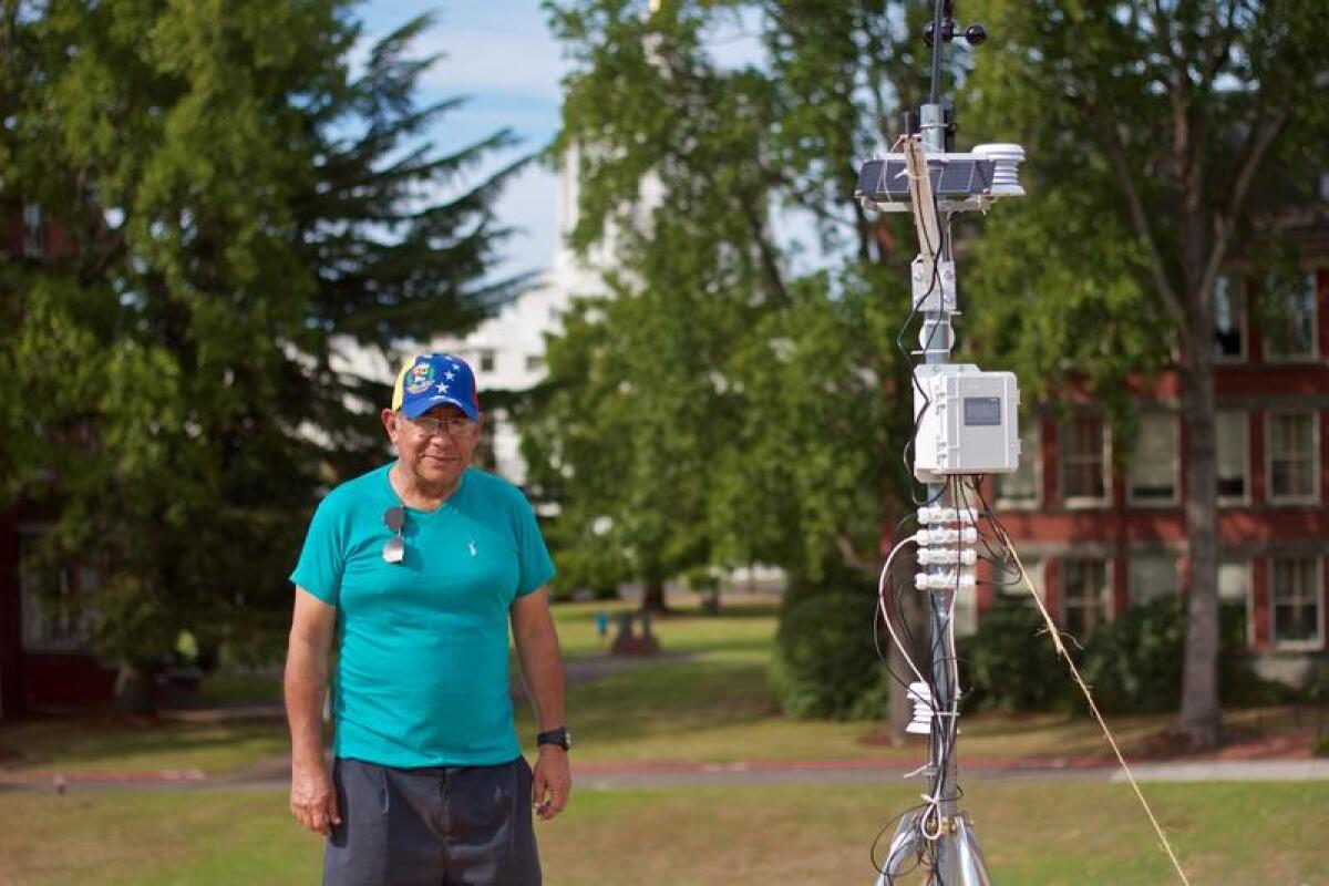 Marcos Peñaloza-Murillo with his weather station.