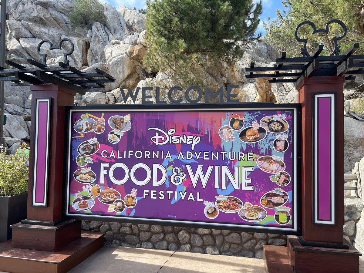 The welcome sign at the Disney California Adventure Food & Wine Festival.
