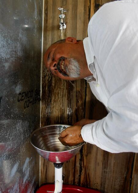 D'Acosta at the upstairs wash basin. For more about this house, read Barbara Thornburg's full article. More profiles: Homes of the Times