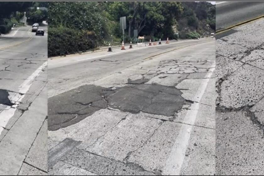Broken concrete is one reason driving on Via Capri is dangerous, residents say.