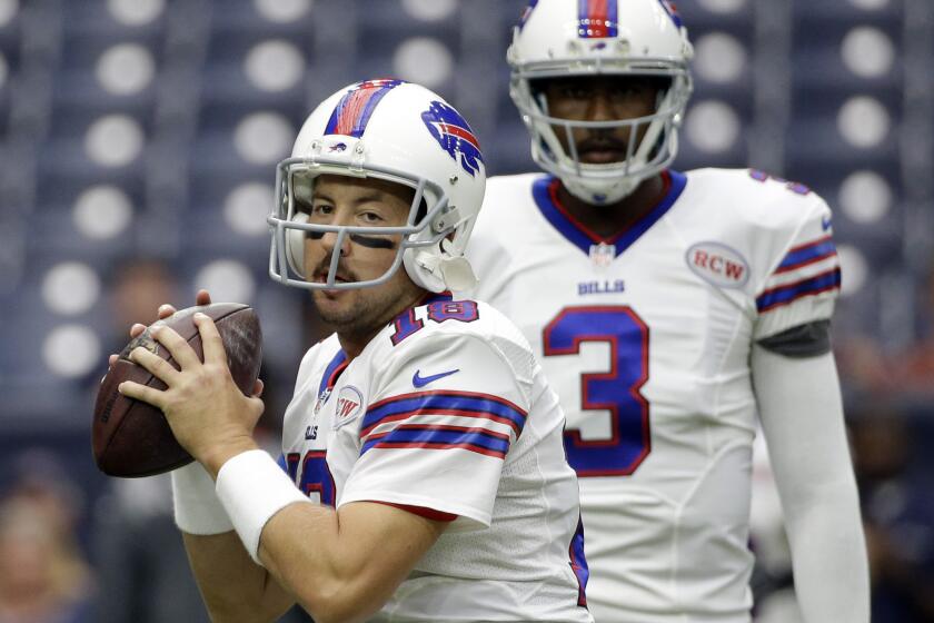 Kyle Orton, left, has replaced EJ Manuel as the Bills' starting quarterback.