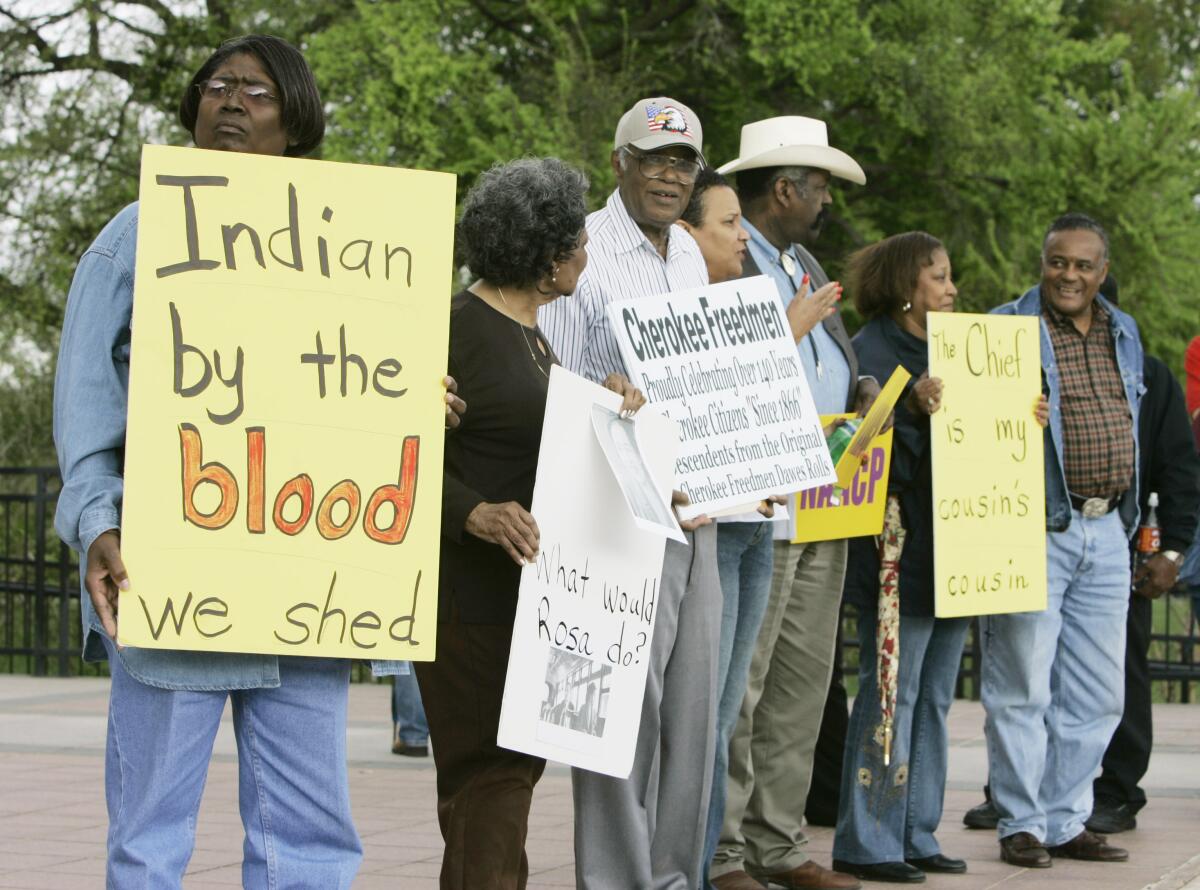 Waynetta Lawrie at the state Capitol in Oklahoma City in 2007 during a demonstration by Cherokee Freedmen and supporters. 