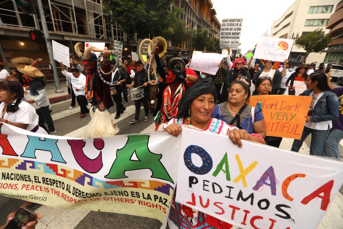 Hundreds of members of the Oaxacan community march downtown