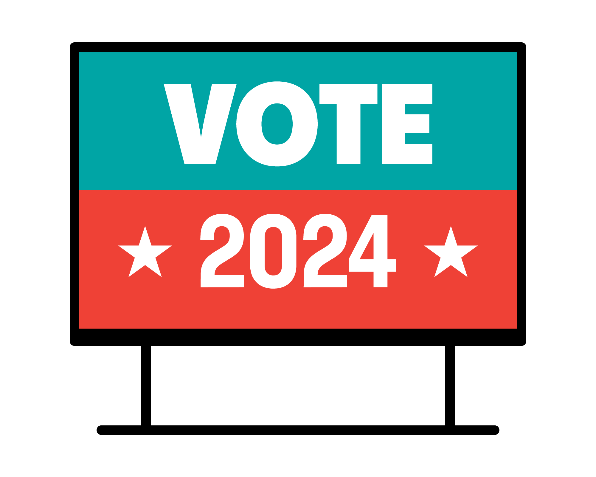 A sign in green and red, with the words, Vote 2024