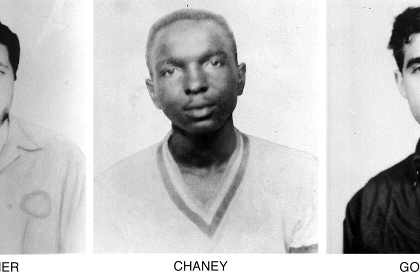 FILE - On June 29, 1964, the FBI began distributing these pictures of civil rights workers, from left, Michael Schwerner, 24, of New York, James Cheney, 21, from Mississippi, and Andrew Goodman, 20, of New York, who disappeared near Philadelphia, Miss., June 21, 1964. Never before seen case files, photographs and other records documenting the investigation into the infamous slayings of the three civil rights workers in Mississippi are now open to the public announced on Monday, June 21, 2021, for the first time, 57 years after their deaths. The 1964 killings of civil rights activists Chaney, Goodman, and Schwerner in Neshoba County sparked national outrage and helped spur passage of the 1964 Civil Rights Act. (AP Photo/FBI, File)