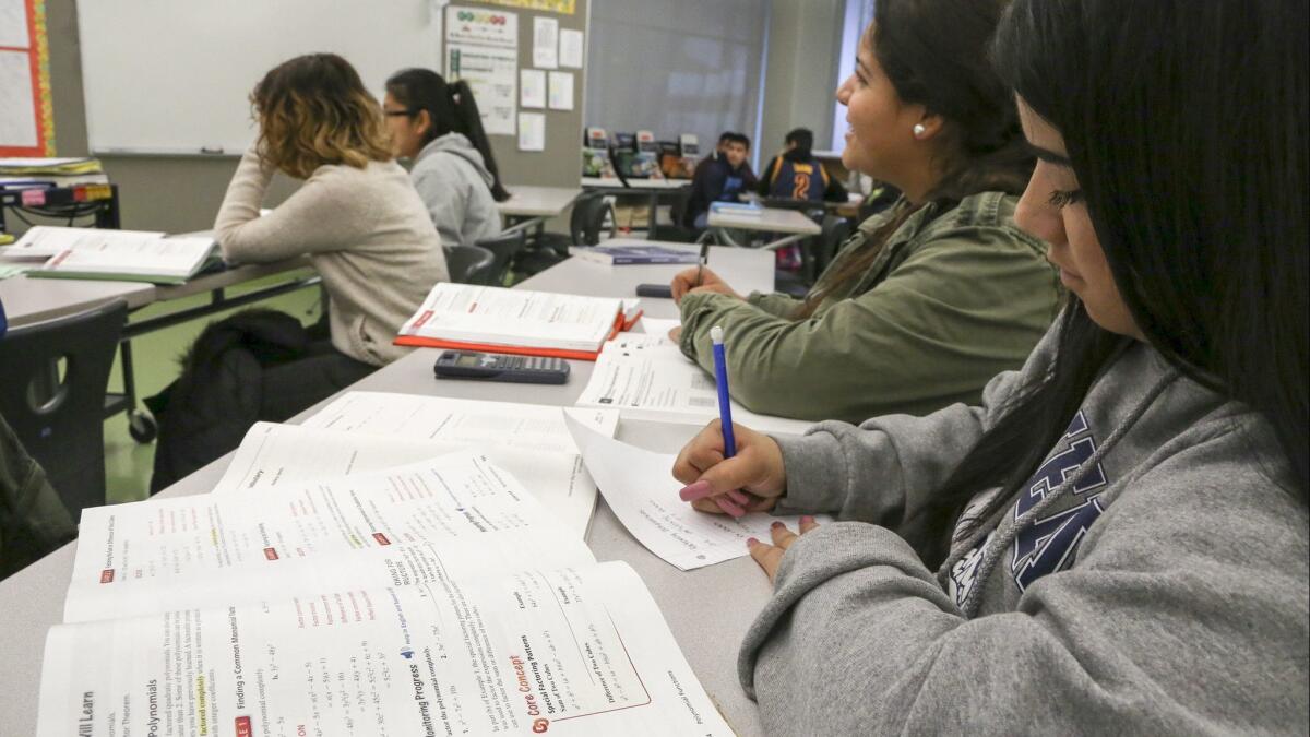 Students work through one of the credit recovery courses at Garfield High School in Los Angeles on December 22, 2016.