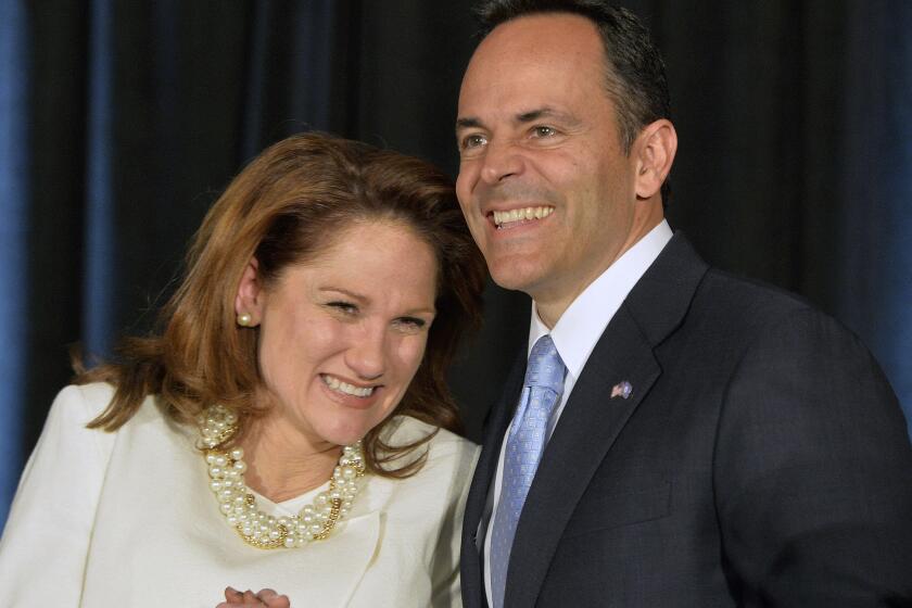 Kentucky Republican Gov.-elect Matt Bevin, right, and his wife, Glenna.