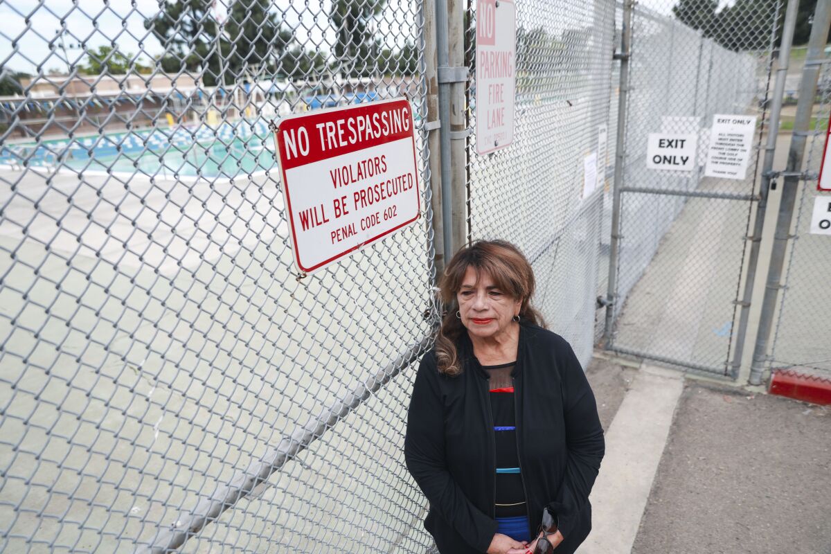 Gloria Salas stands outside of the Las Palmas Municipal Pool in National City.