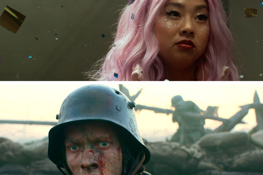 Stephanie Hsu in "Everything Everywhere All at Once"; Felix Kammerer in "All Quiet on the Western Front"