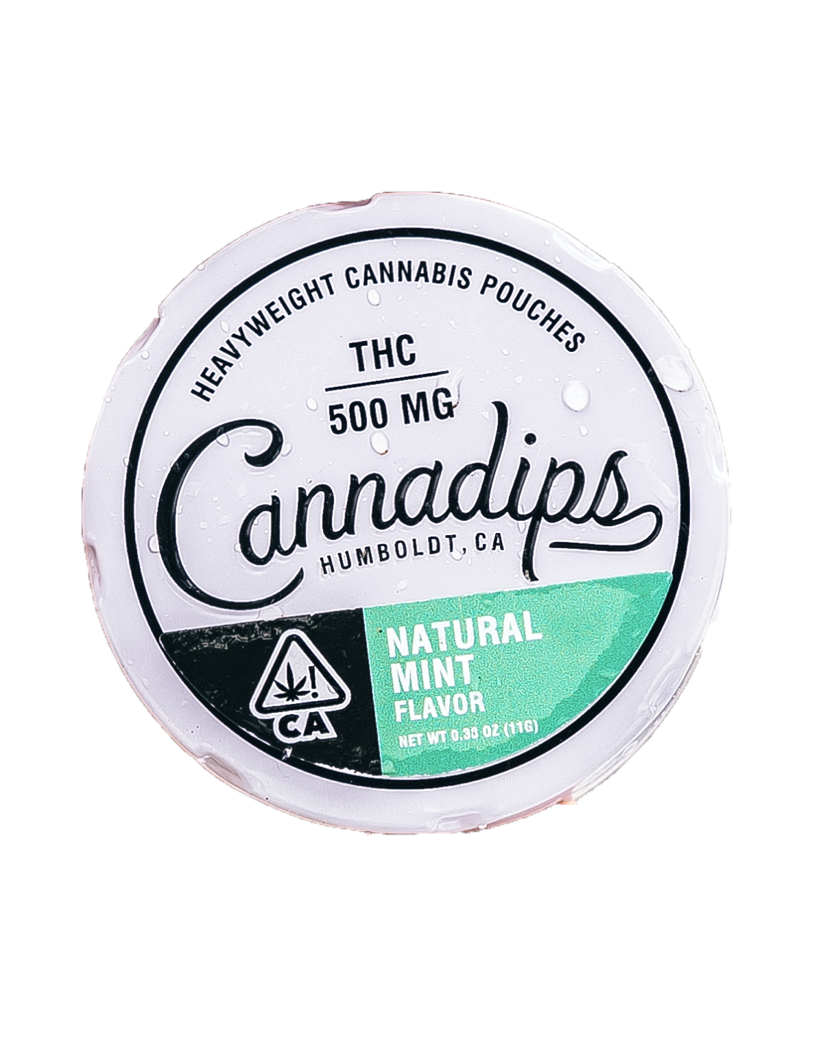 A round white metal tin with the word "Cannadips" emblazoned on the top.