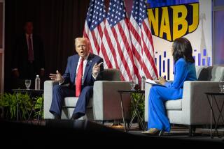 Chicago, IL - July 31: Trump visits the National Association of Black Journalists (NABJ) convention on Wednesday, July 31, 2024 in Chicago, IL. (Jason Armond / Los Angeles Times)